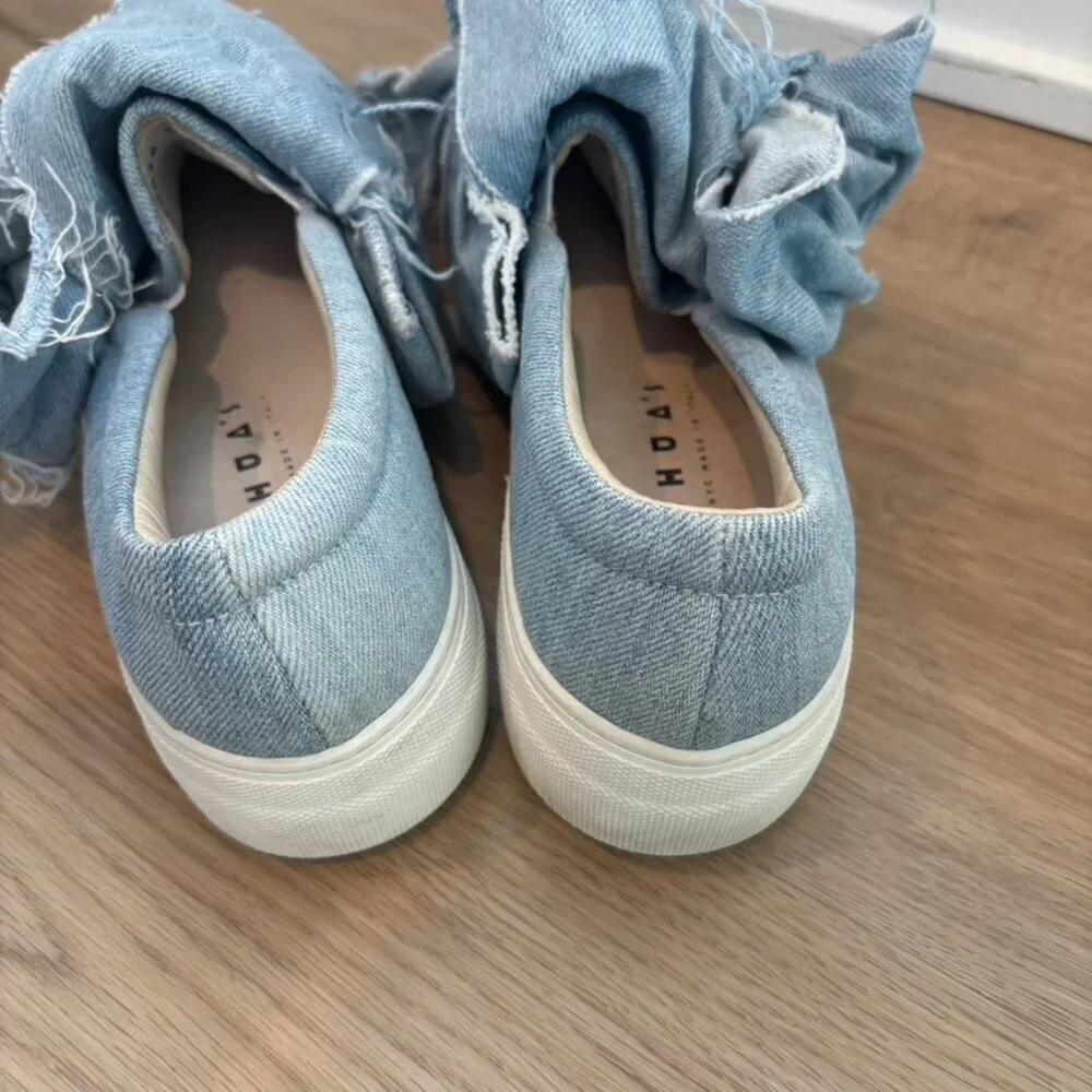 ** Joshua Sander Denim Bow Tie Slip on Sneakers Size 38 US 7